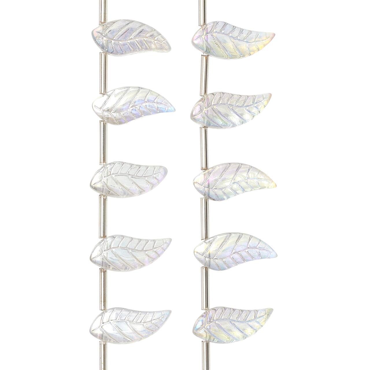 12 Packs: 24 ct. (288 total) Clear Aurora Borealis Glass Leaf Beads, 18mm by Bead Landing™